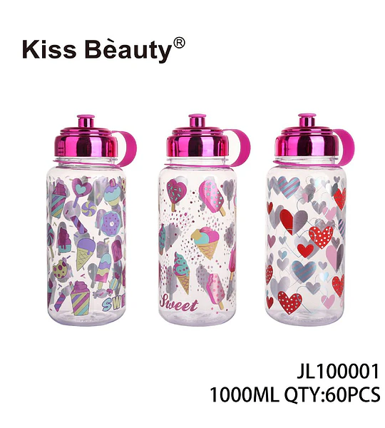 Botella de Agua Reutilizable con Diseños Variados Kiss Bèauty