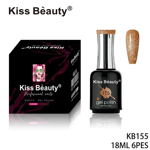 Gel Polish de Uñas Profesional Kiss Beauty Tono Dorado Glitter 155 - Chuys Beautys | Chuy's Beautys