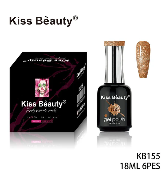 Gel Polish de Uñas Profesional Kiss Beauty Tono Dorado Glitter 155