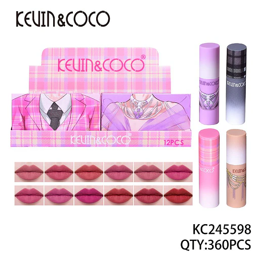 Set de 12 Labiales Mate KEVIN&COCO con Tonos Variados y Acabado Suave - Chuys Beautys | Chuy's Beautys