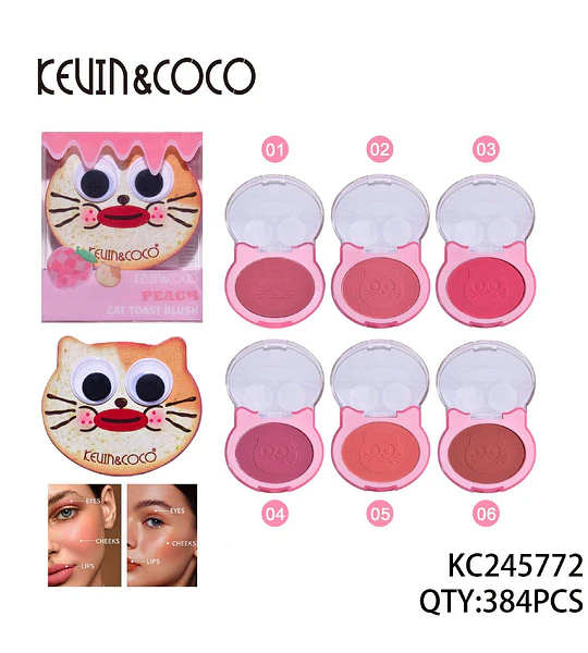 Rubor compacto multifuncional KEVIN&COCO diseño gato tostado