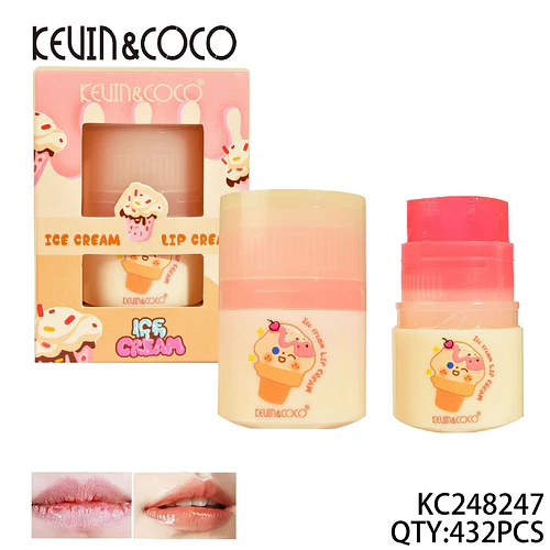 Bálsamo labial hidratante KEVIN&COCO con diseño de helado y brillo sutil - Chuys Beautys | Chuy's Beautys