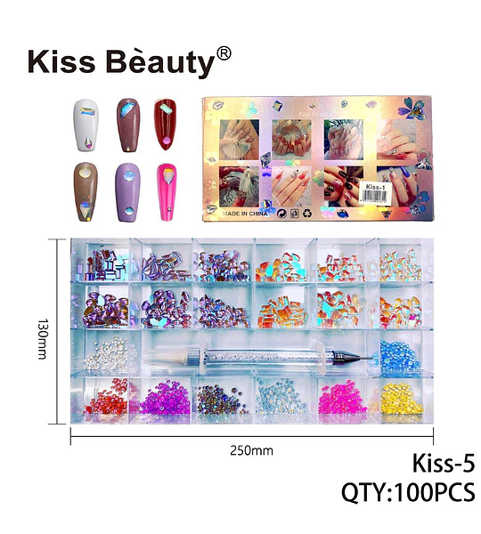 Set de Gemas y Cristales para Uñas Kiss Beauty con Aplicador