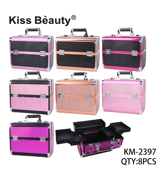 Estuche Organizador de Maquillaje Profesional Kiss Bèauty con Múltiples Compartimentos y Diseño Elegante