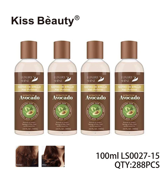 Gotas de Brillo Capilar de Aguacate Nutritivo Kiss Bèauty para Cabello Sedoso