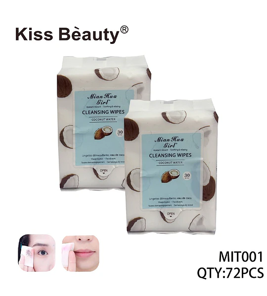 Toallitas Desmaquillantes Suavizantes Kiss Beauty con Agua de Coco