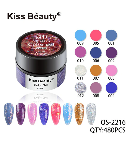Kiss Bèauty Gel de Uñas Color UV/LED con Brillo y Larga Duración