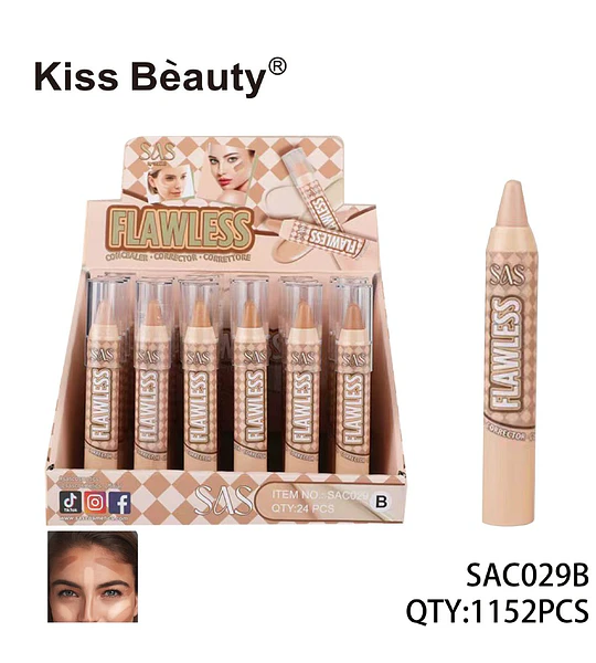 Corrector y Contorno en Barra Flawless de Kiss Beauty