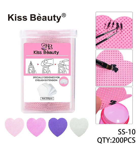 Pads adhesivos en forma de corazón para extensión de pestañas Kiss Bèauty, 200 unidades