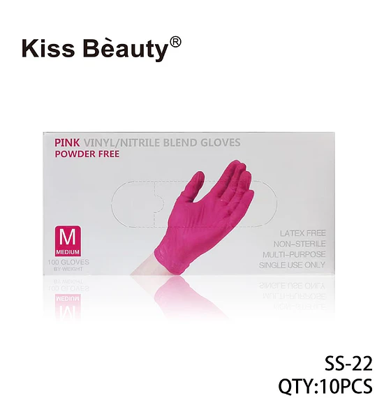 Guantes Rosados de Vinilo/Nitrilo sin Polvo Kiss Bèauty Talla M