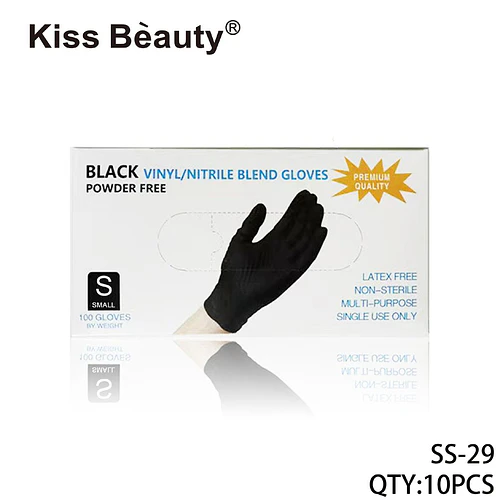 Guantes Negros de Vinilo/Nitrilo sin Polvo Kiss Bèauty Talla S - Chuys Beautys | Chuy's Beautys