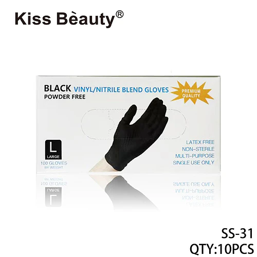 Guantes desechables negros Kiss Bèauty de vinilo/nitrilo sin polvo, talla L - Chuys Beautys | Chuy's Beautys