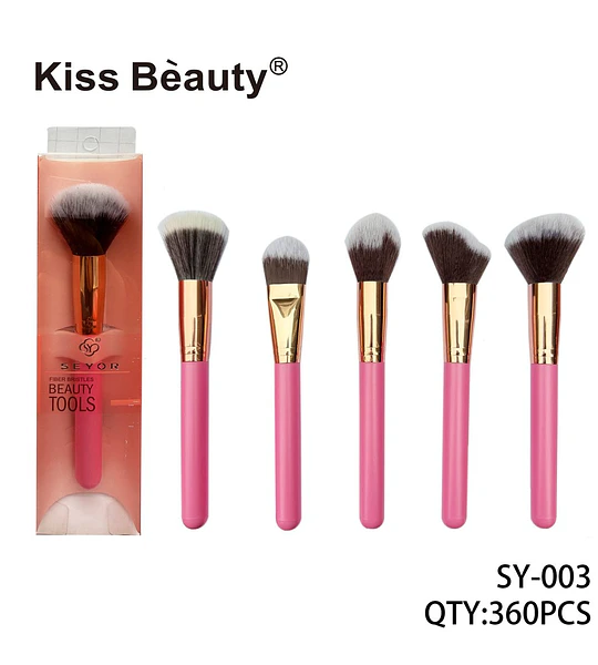 Set de 6 brochas de maquillaje Kiss Bèauty con mango rosa y cerdas sintéticas