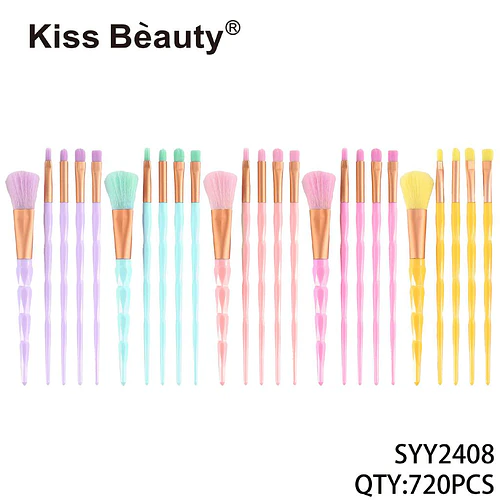 Set de 20 brochas de maquillaje Kiss Bèauty con mangos facetados en colores pastel - Chuys Beautys | Chuy's Beautys