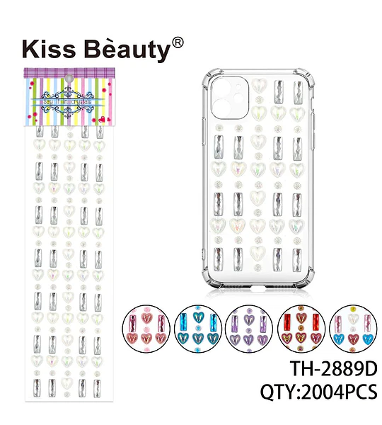 Adhesivos decorativos Kiss Bèauty con cristales de corazón y rectangulares