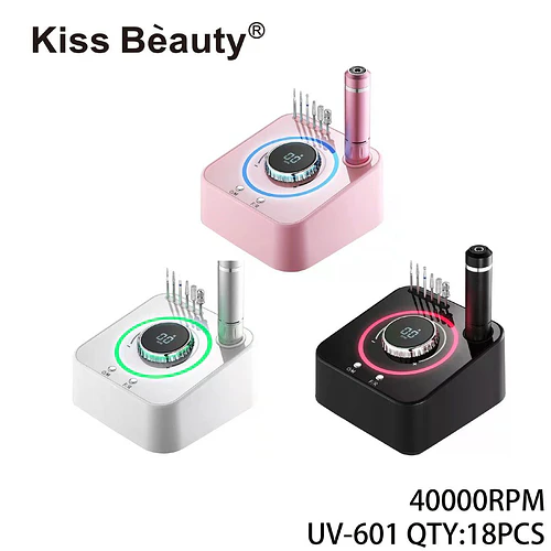 Torno Eléctrico Profesional para Uñas 40000RPM Kiss Bèauty con Kit de Fresas - Chuys Beautys | Chuy's Beautys