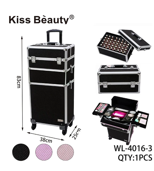 Maleta de Maquillaje Profesional Modular con Ruedas Kiss Bèauty de 3 Niveles