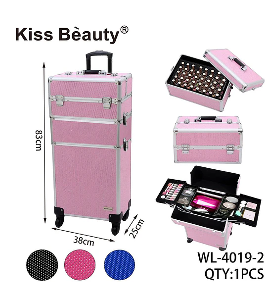 Maleta de Maquillaje Profesional Modular con Ruedas Kiss Bèauty Rosa