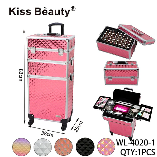 Maleta de maquillaje profesional de 3 niveles rosa brillante Kiss Bèauty - Chuys Beautys | Chuy's Beautys