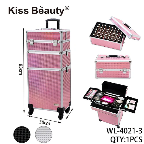 Maleta de Maquillaje Profesional con Ruedas Kiss Bèauty Rosa 83cm - Chuys Beautys | Chuy's Beautys