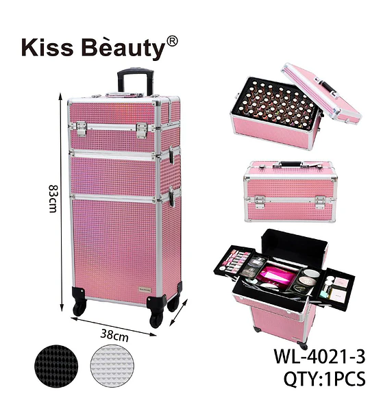 Maleta de Maquillaje Profesional con Ruedas Kiss Bèauty Rosa 83cm