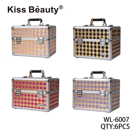 Estuche Organizador de Maquillaje Profesional Kiss Beauty con Diseño Cuadros - Chuys Beautys | Chuy's Beautys