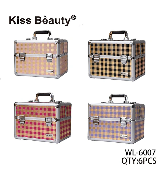 Estuche Organizador de Maquillaje Profesional Kiss Beauty con Diseño Cuadros