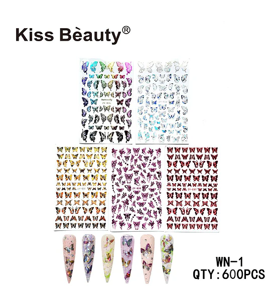 Stickers de Uñas Mariposas Variadas Kiss Bèauty para Decoración Manicura