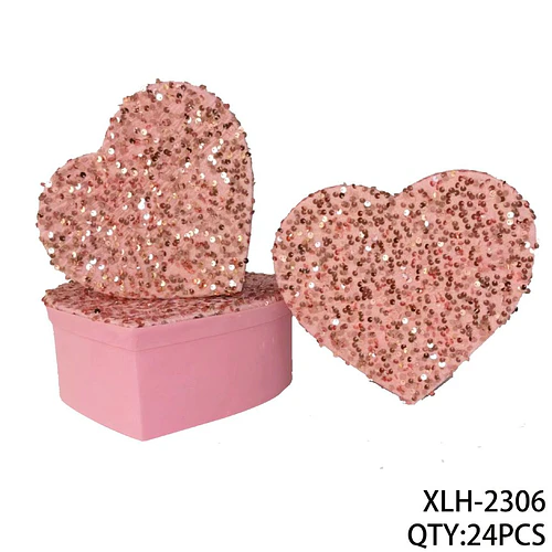 Cajas de regalo decorativas en forma de corazón con lentejuelas rosadas - Chuys Beautys | Chuy's Beautys