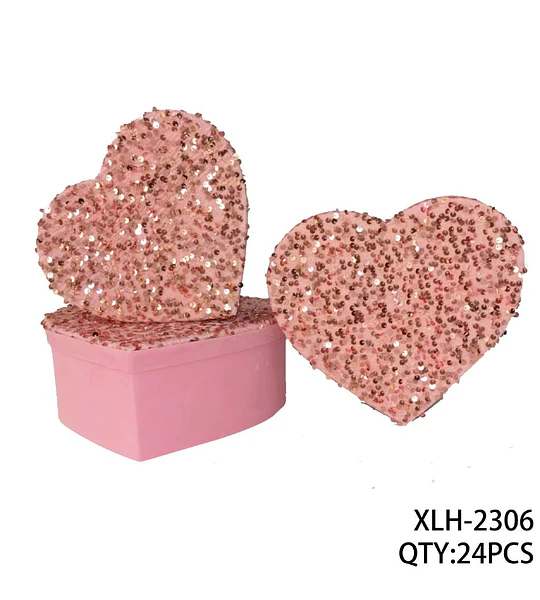 Cajas de regalo decorativas en forma de corazón con lentejuelas rosadas