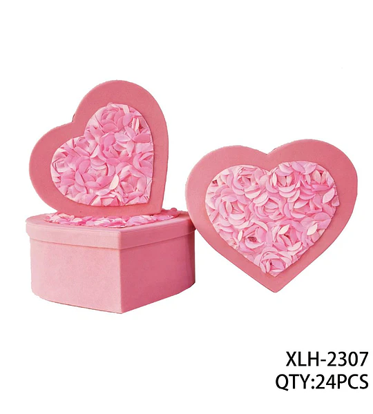 Caja de regalo corazón rosa con diseño floral de pétalos para accesorios