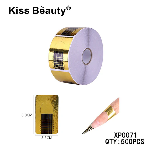 Moldes autoadhesivos dorados Kiss Bèauty para extensión de uñas acrílicas y gel - Chuys Beautys | Chuy's Beautys