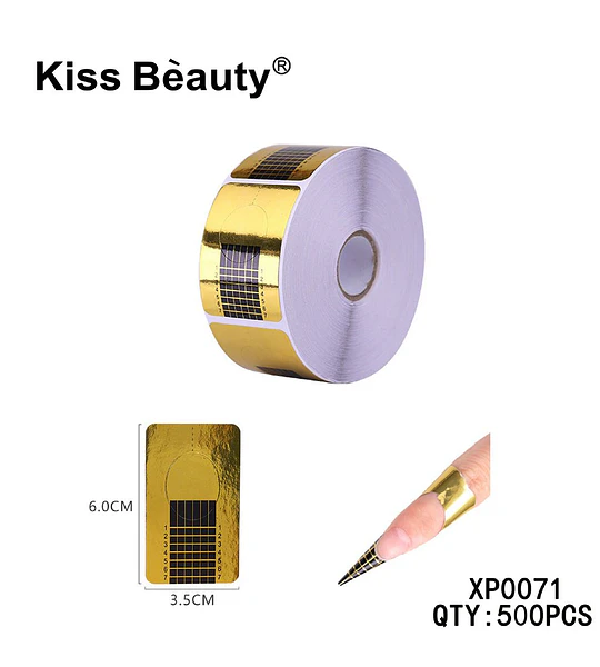 Moldes autoadhesivos dorados Kiss Bèauty para extensión de uñas acrílicas y gel