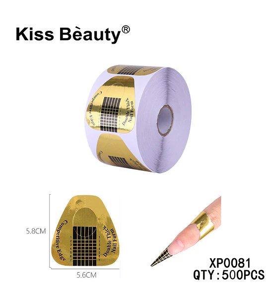 Moldes autoadhesivos para extensión de uñas de doble grosor Kiss Bèauty 500 unidades