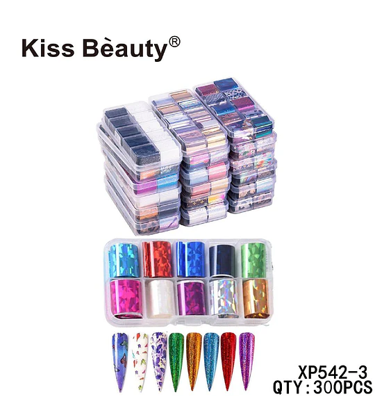 Set de 300 Láminas Adhesivas para Uñas Nail Art Kiss Bèauty