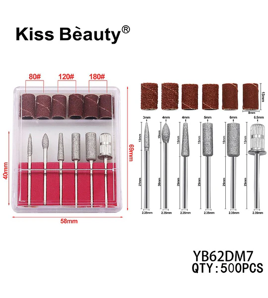 Set profesional de fresas y bandas de lijado Kiss Beauty para uñas