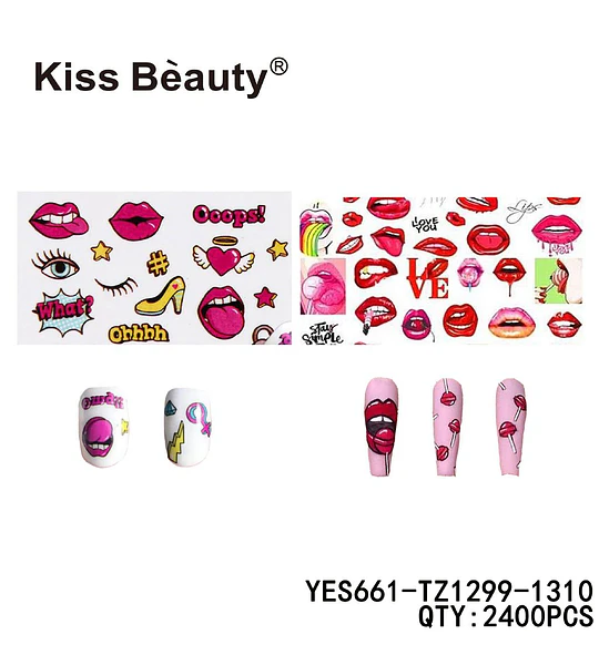Stickers para uñas Kiss Bèauty con diseños de labios y expresiones pop