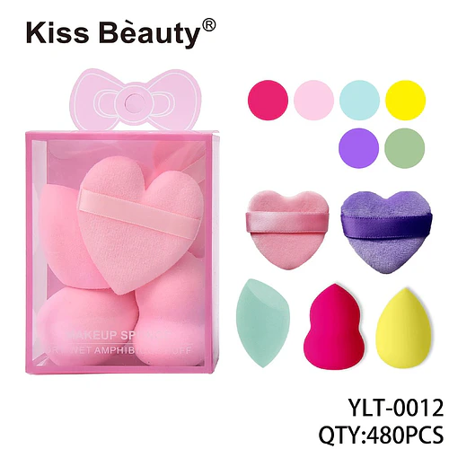 Set de Esponjas y Borlas de Maquillaje Corazón Kiss Bèauty - Chuys Beautys | Chuy's Beautys