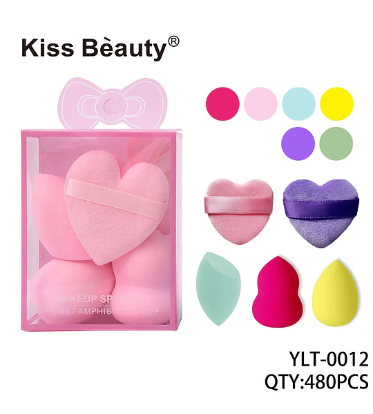 Set de Esponjas y Borlas de Maquillaje Corazón Kiss Bèauty