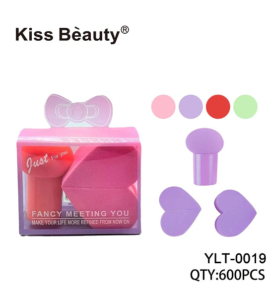 Set de esponjas de maquillaje Kiss Bèauty® con formas variadas y estuche