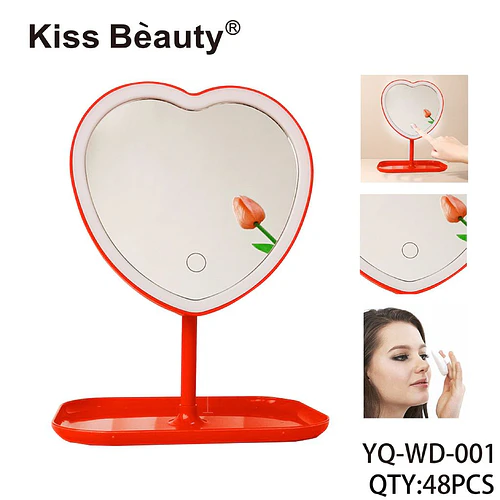 Espejo de Maquillaje LED Corazón con Base Organizadora Kiss Bèauty - Chuys Beautys | Chuy's Beautys