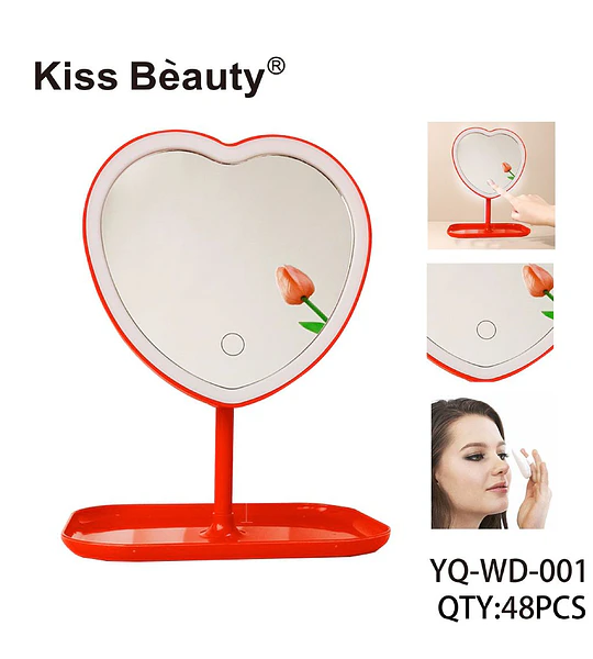 Espejo de Maquillaje LED Corazón con Base Organizadora Kiss Bèauty