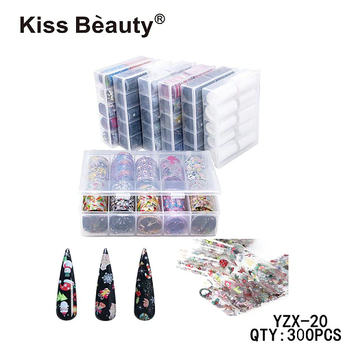 Set de 300 Láminas Transfer para Uñas Kiss Bèauty con Diseños Navideños - Chuys Beautys | Chuy's Beautys