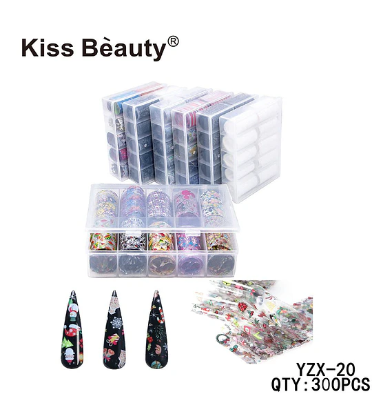 Set de 300 Láminas Transfer para Uñas Kiss Bèauty con Diseños Navideños