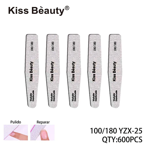 Limas de Uñas Profesionales Doble Grano 100/180 Kiss Bèauty, Pack 600 Unidades - Chuys Beautys | Chuy's Beautys