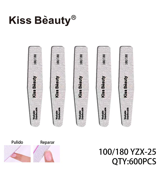 Limas de Uñas Profesionales Doble Grano 100/180 Kiss Bèauty, Pack 600 Unidades