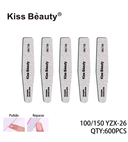 Limas de Uñas Doble Cara 100/150 Lavables Kiss Bèauty Profesional