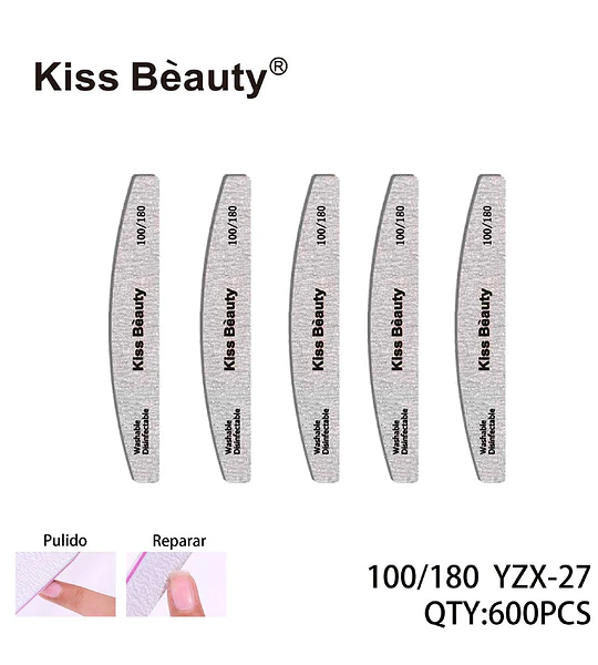 Limador de Uñas Profesional Kiss Bèauty Doble Grano 100/180 Lavable