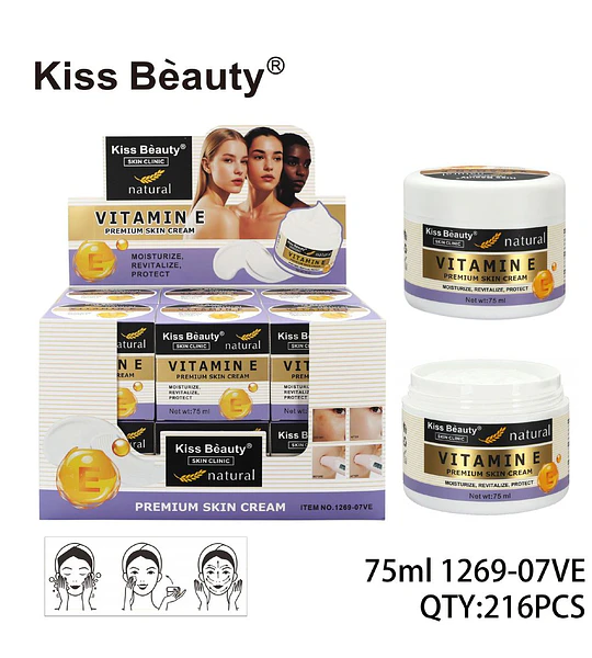 Crema Facial Premium Kiss Bèauty con Vitamina E Hidratante y Revitalizante
