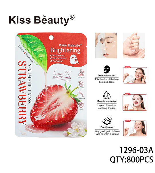 Mascarilla Facial Iluminadora Hidratante de Fresa Kiss Beauty